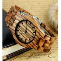 Tiedan Dřevěné náramkové hodinky Žebrované hnědé DH03