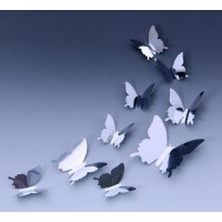3D Zrcadlové motýli stříbrné - 1 balení obsahuje 12 ks SILVER