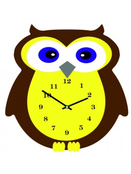 Nástěnné hodiny pro děti. Sova 3D hodiny. Rozměr 35 x 35 cm. Barva hnědá - žlutá.