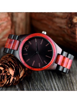 YISUYA Dřevěné náramkové hodinky Římská DH015 DARK červené