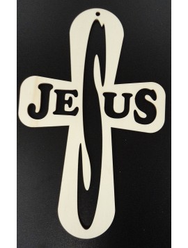 Dekorace vyrobena ze dřeva křížek - Jesus, rozměr: 250x160 mm